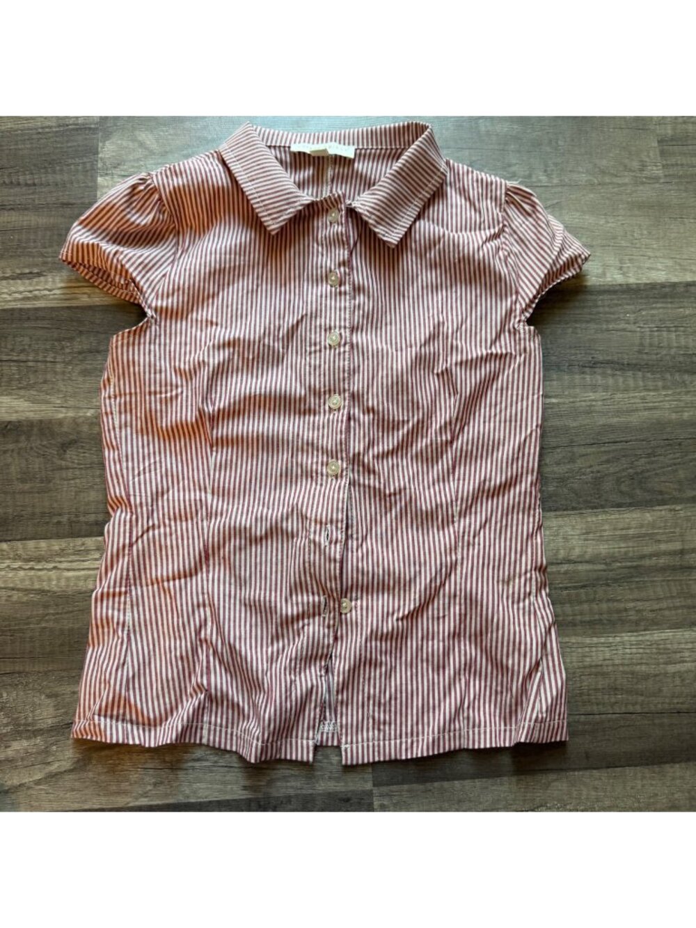 Striped Red & White Button-Up Shirt With Short Sleeves - Thirty/Thirty LA XS